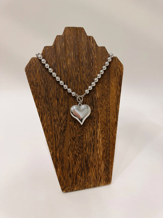 Silver Bubble Heart Necklace