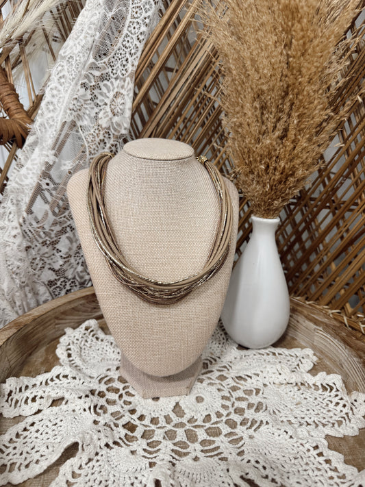 Leather + Gold Necklace