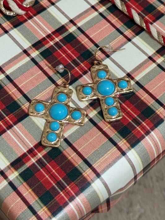 Turquoise Cross Earrings