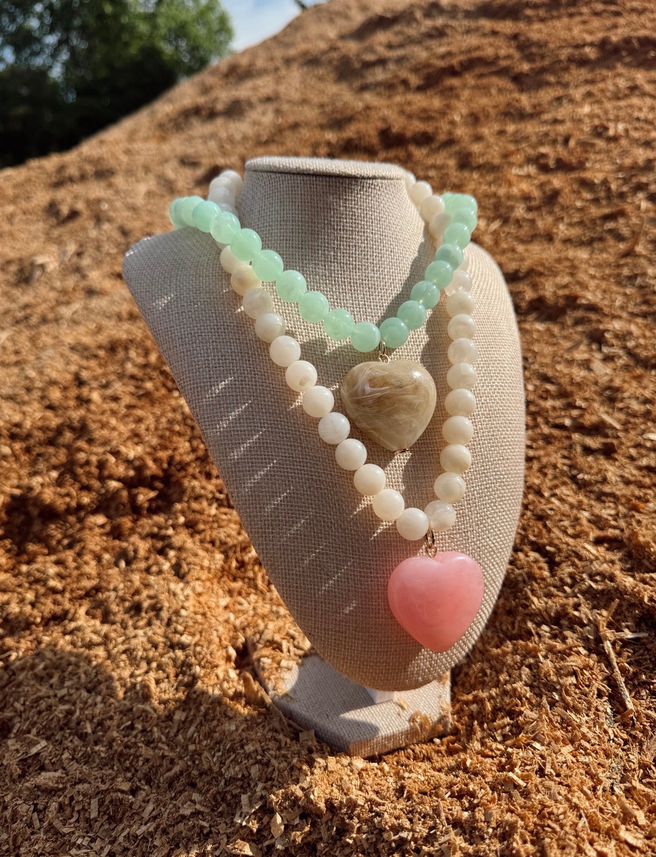 Mint + Tan Stone Necklace
