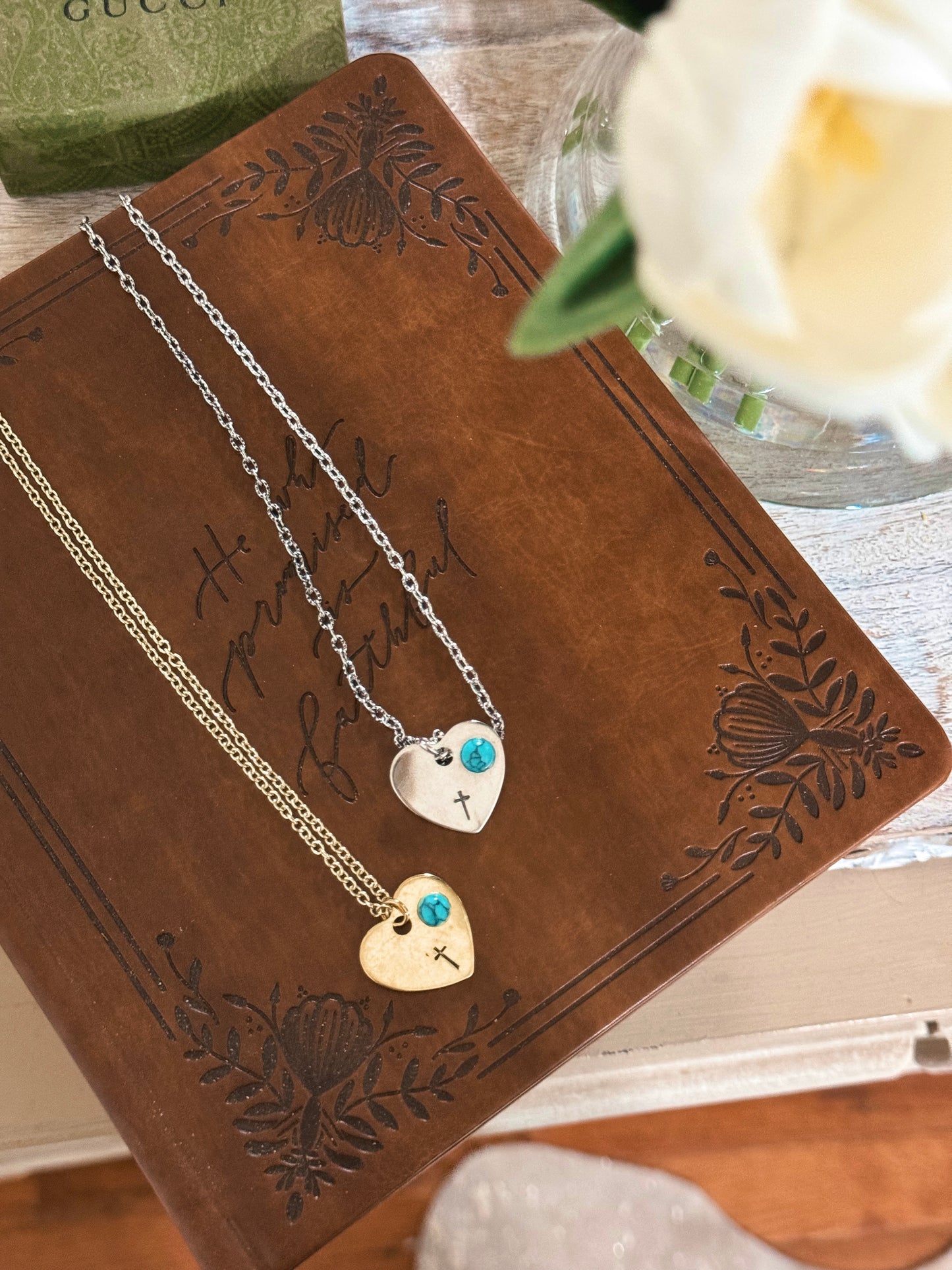 Silver Cross on Heart Necklace