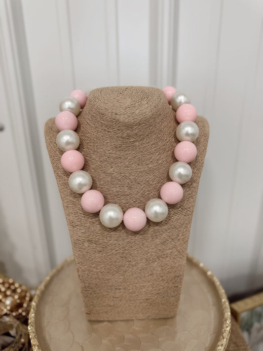 Pink and White Bubble Necklace