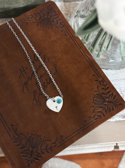 Silver Cross on Heart Necklace