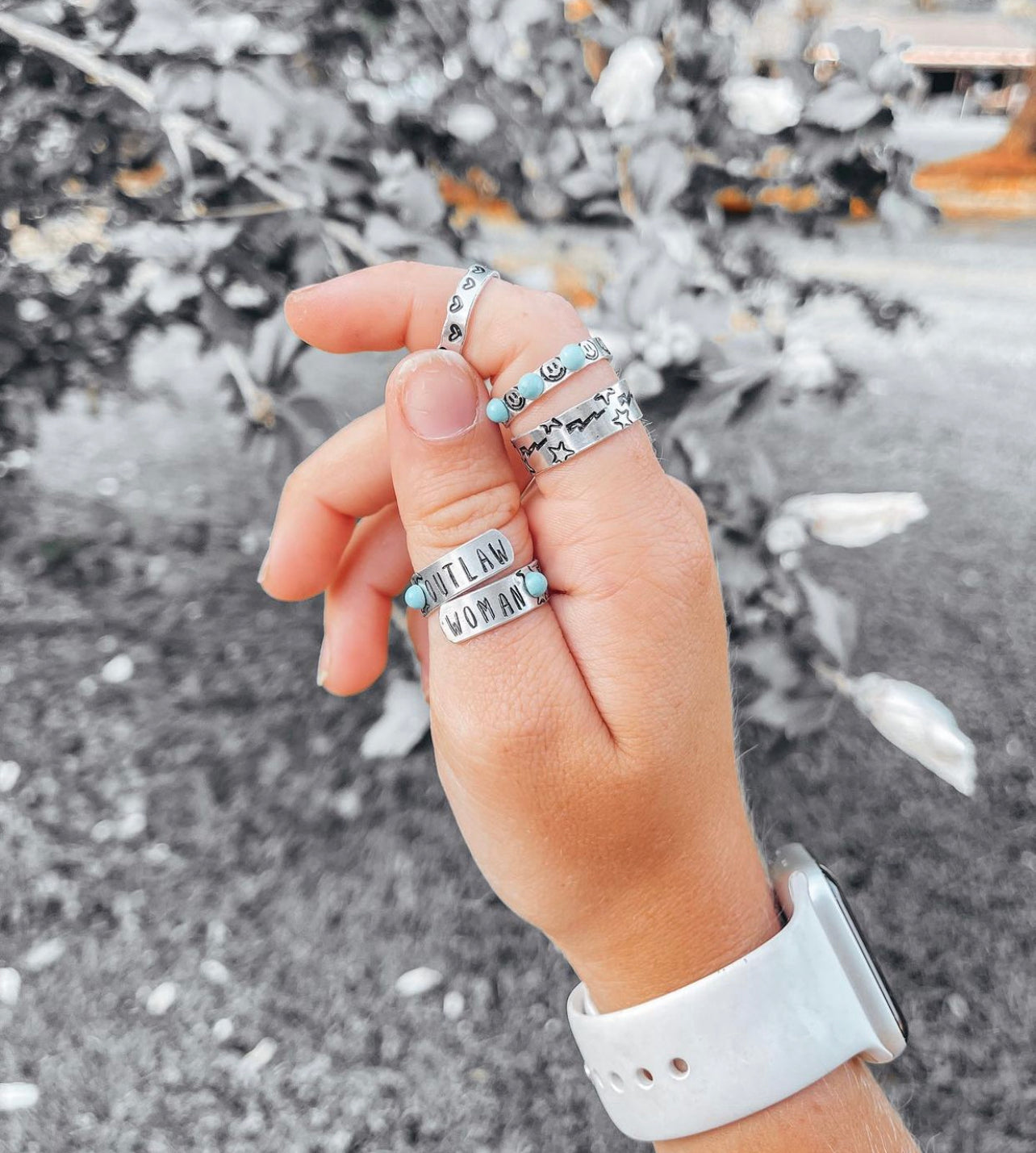 Outlaw woman ring set