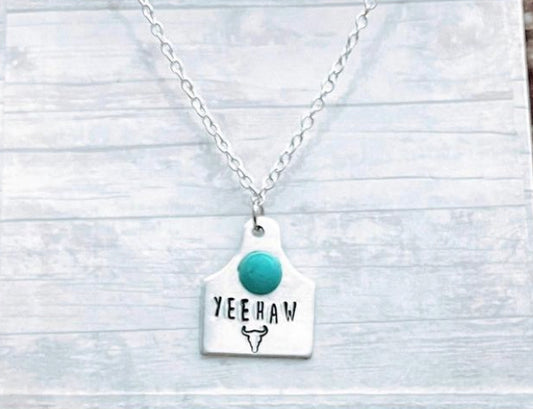 Yee Haw Cow tag necklace