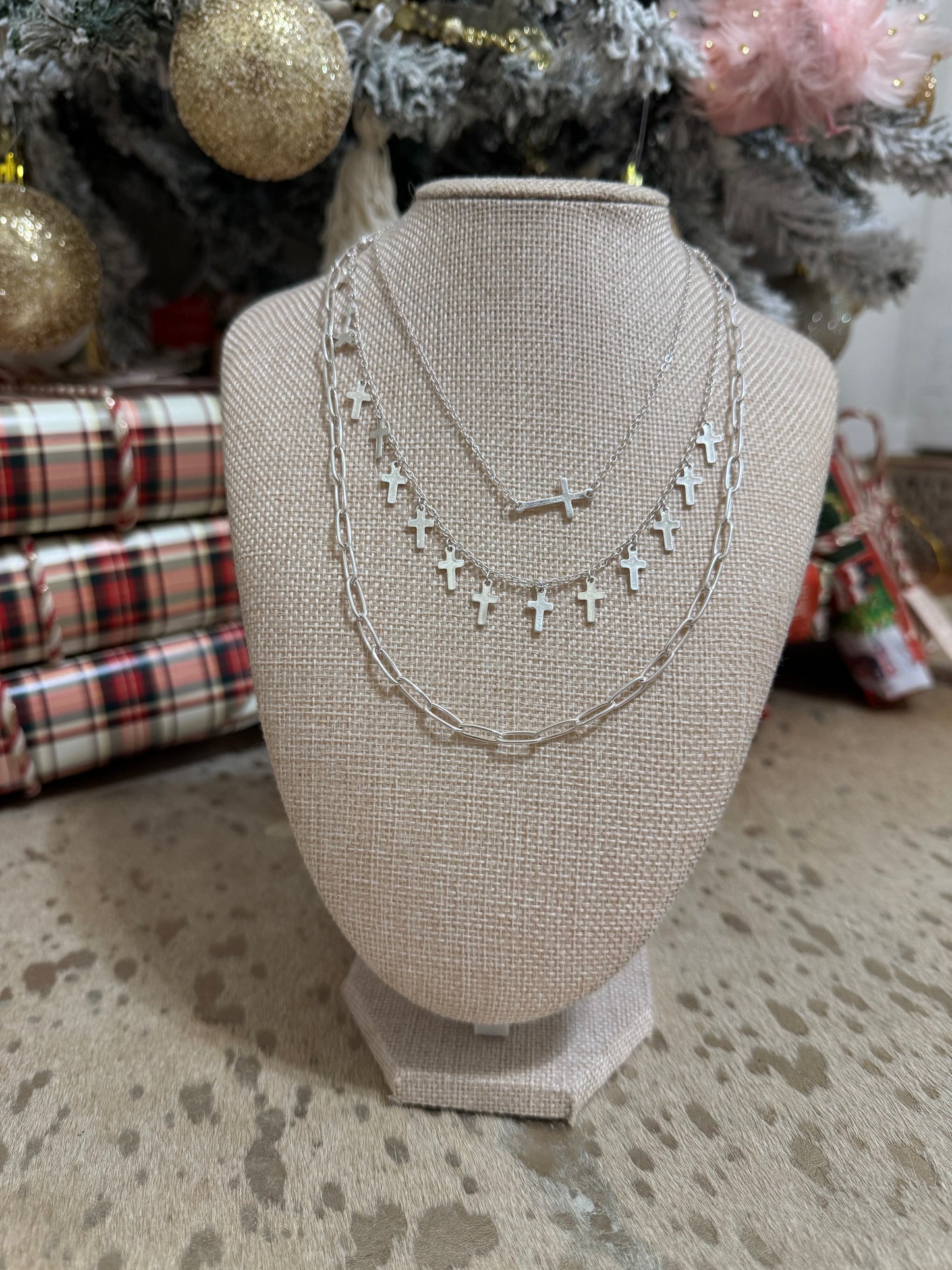 Silver Cross Necklace Stack