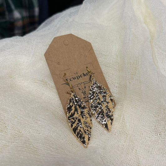 Gold Textured Leaves Earrings