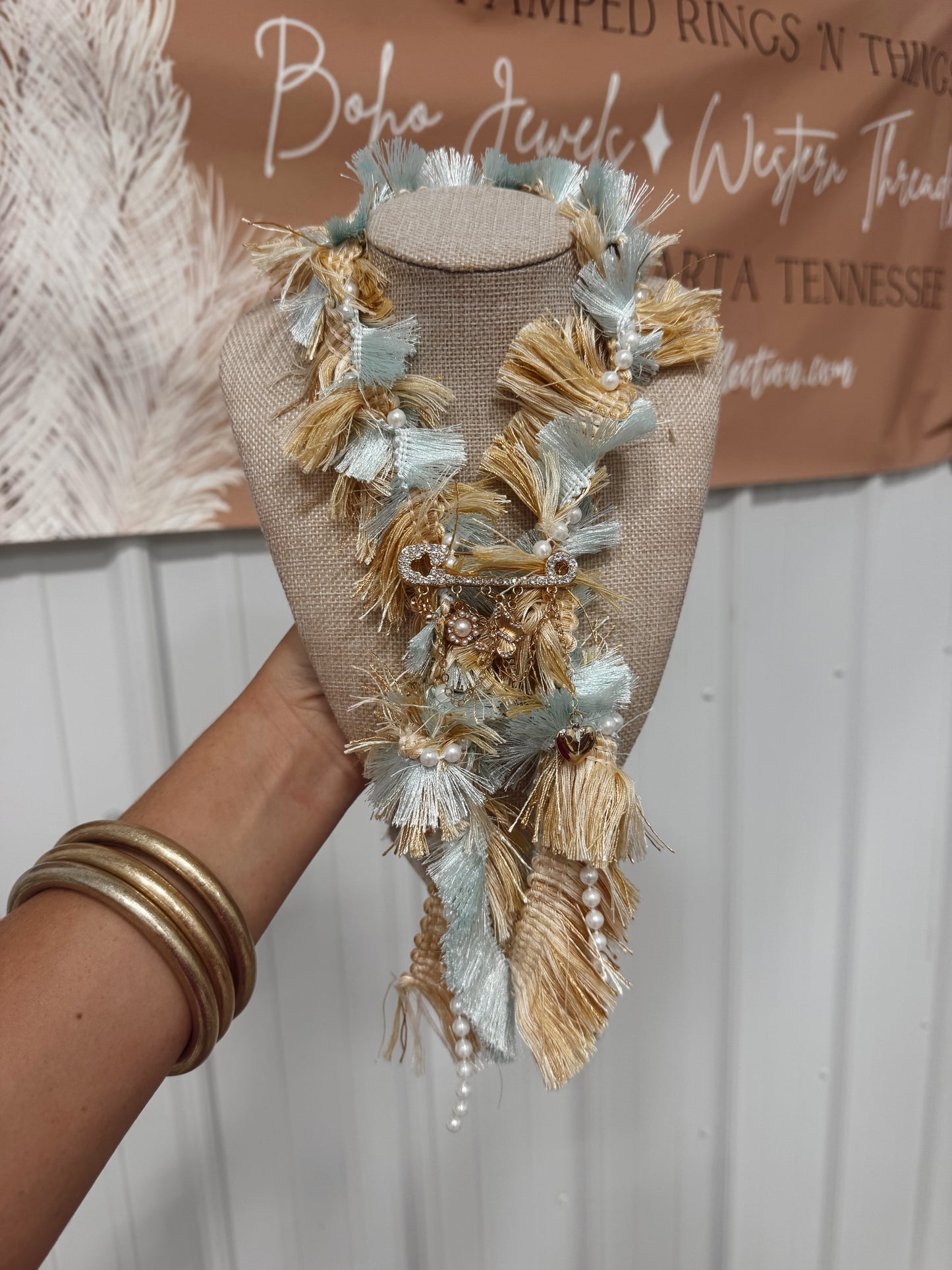 Fringe Neck Tie - Boho Blue