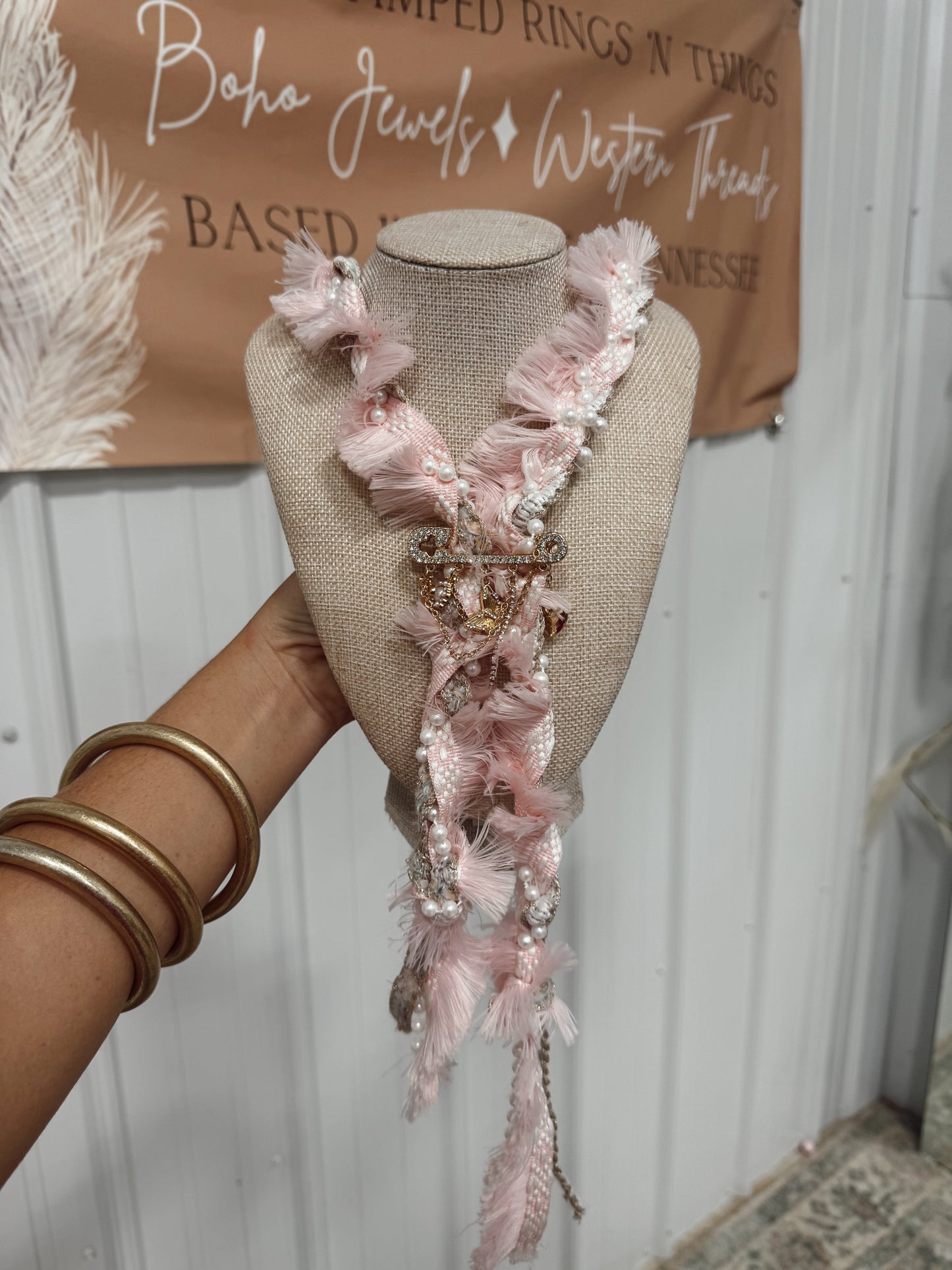 Fringe Neck Tie - Baby Pink
