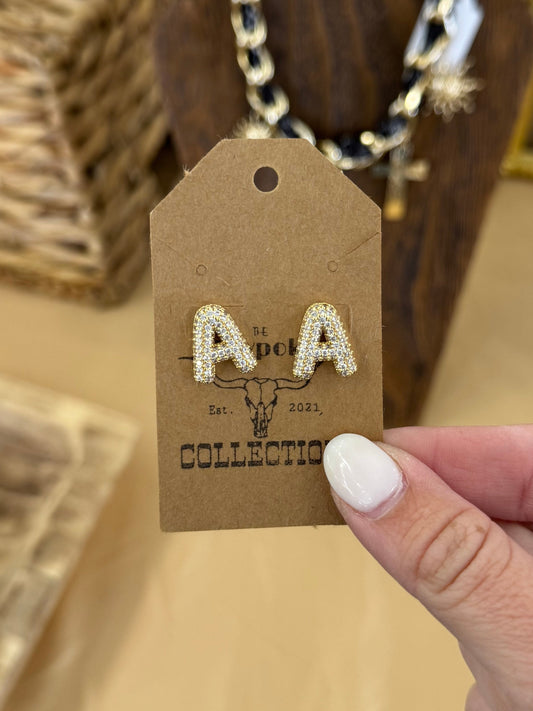 Gold Rhinestone Initial Studs