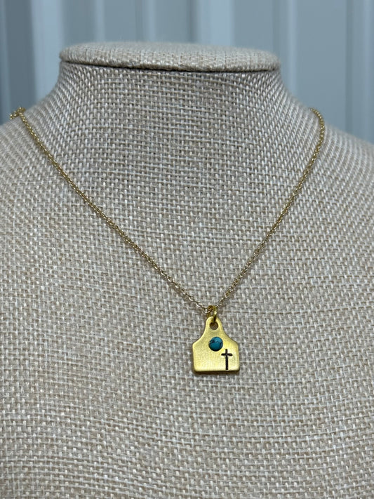 Cowtag Cross Gold Necklace
