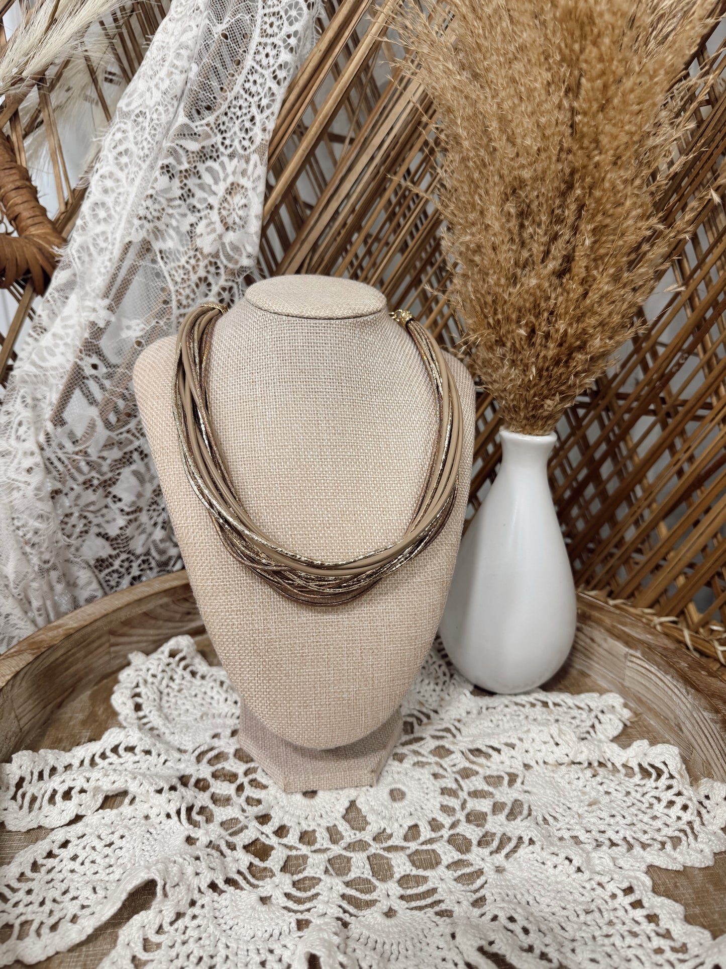 Leather + Gold Necklace