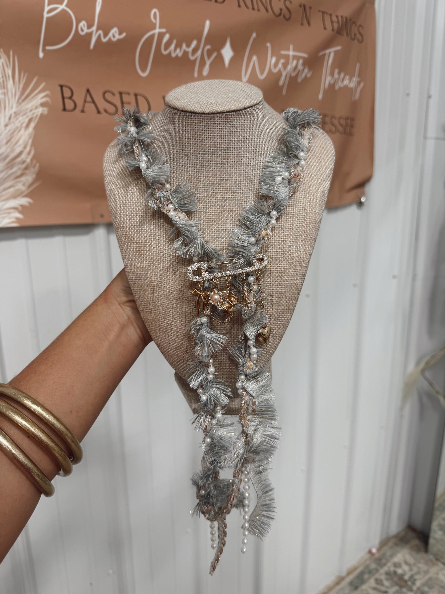 Fringe Neck Tie - Baby Blue