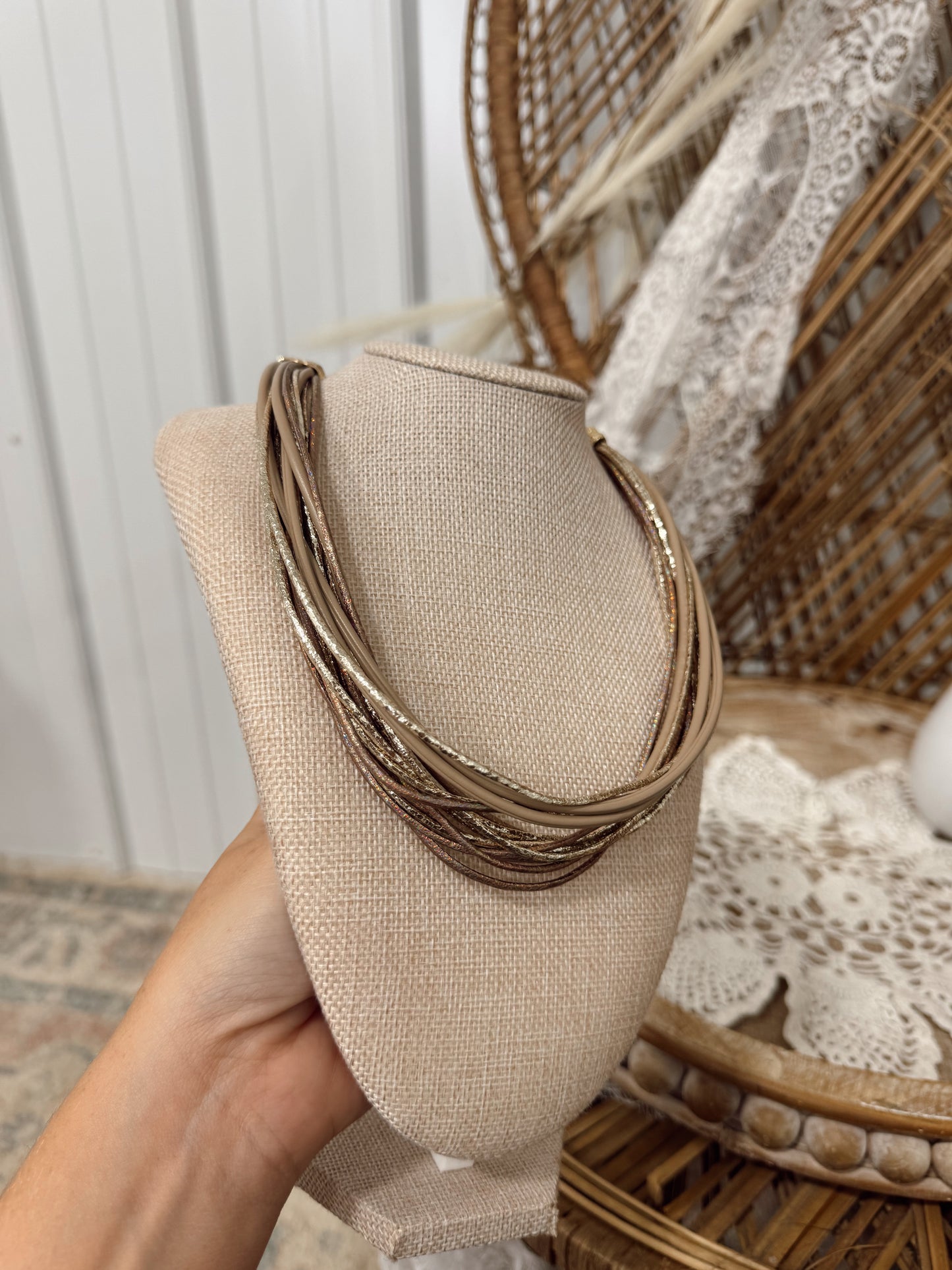 Leather + Gold Necklace