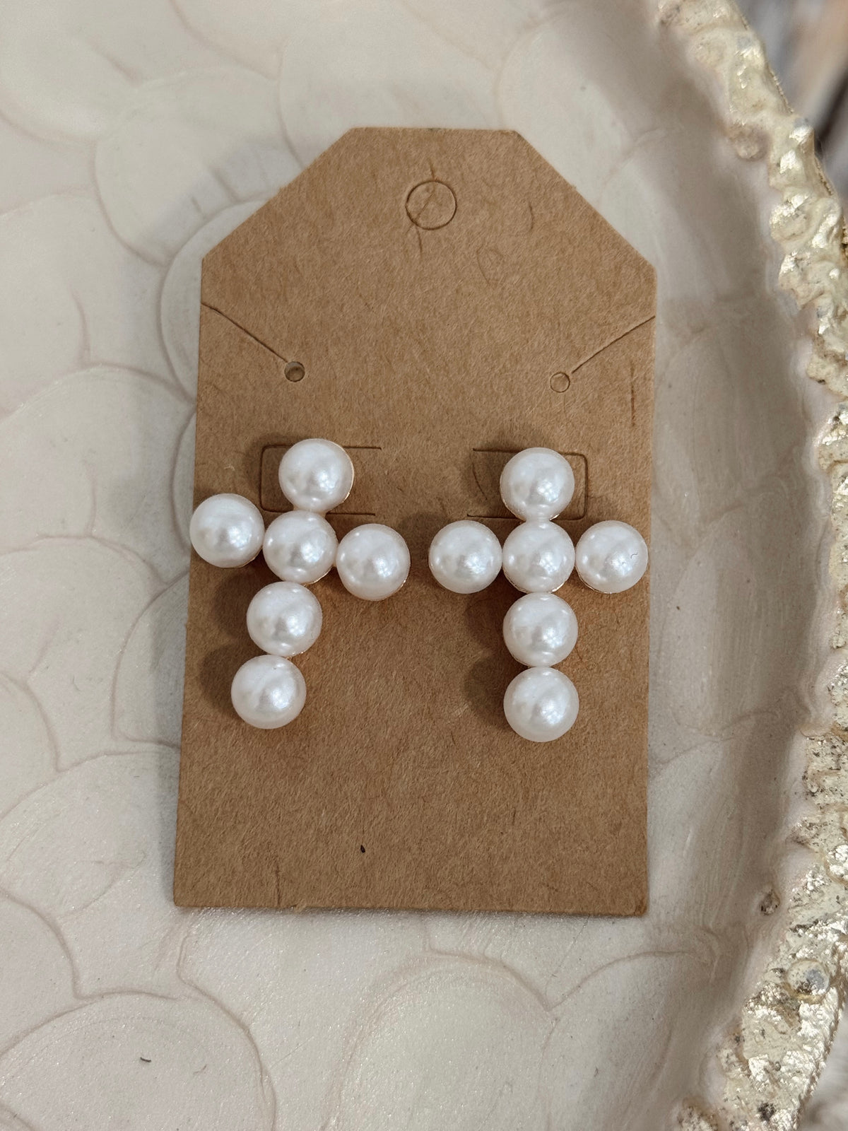 Bubble Pearl Cross Earrings