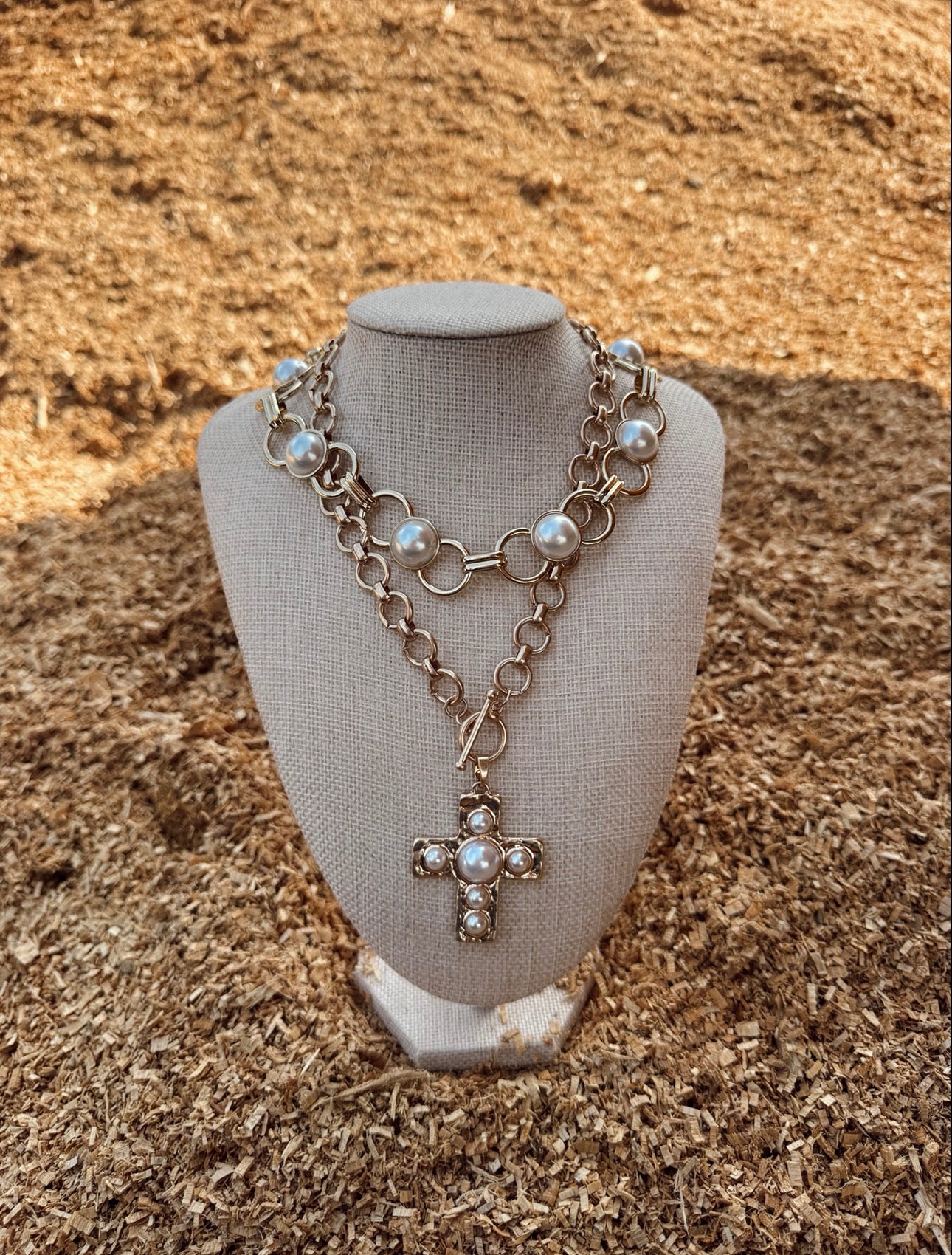 Pearl Gold Cross Necklace *PREORDER*