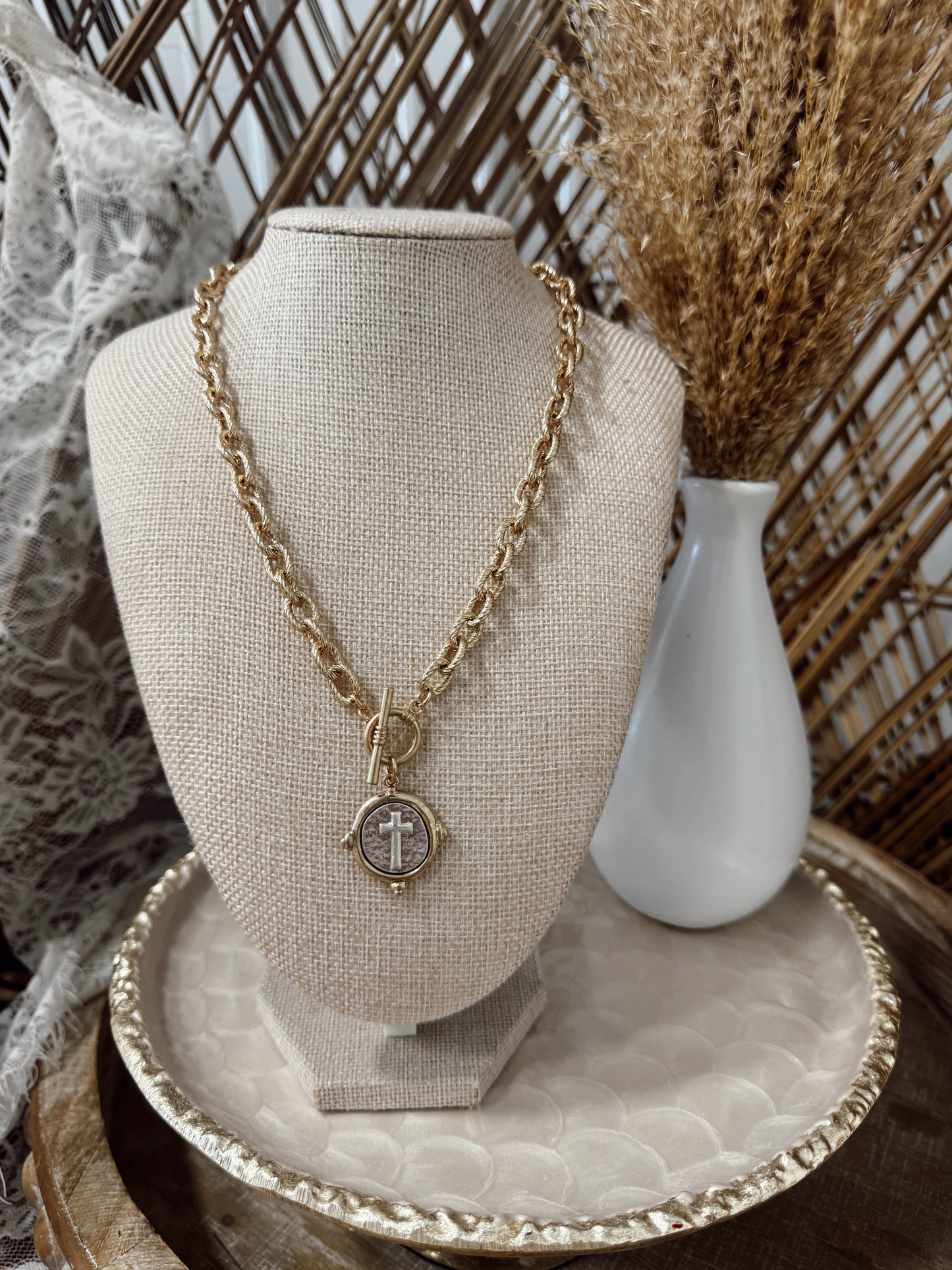 Mixed Metals Mini Cross Necklace