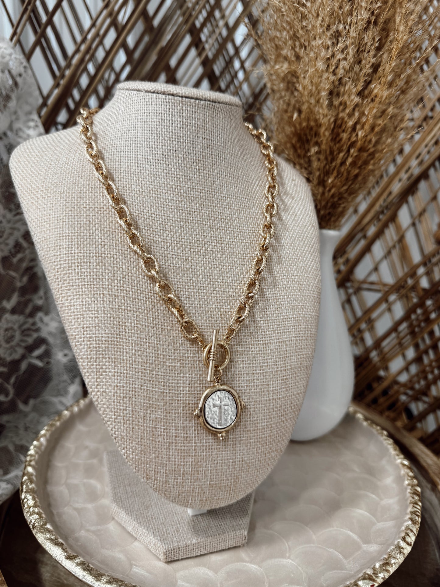 Mixed Metals Mini Cross Necklace