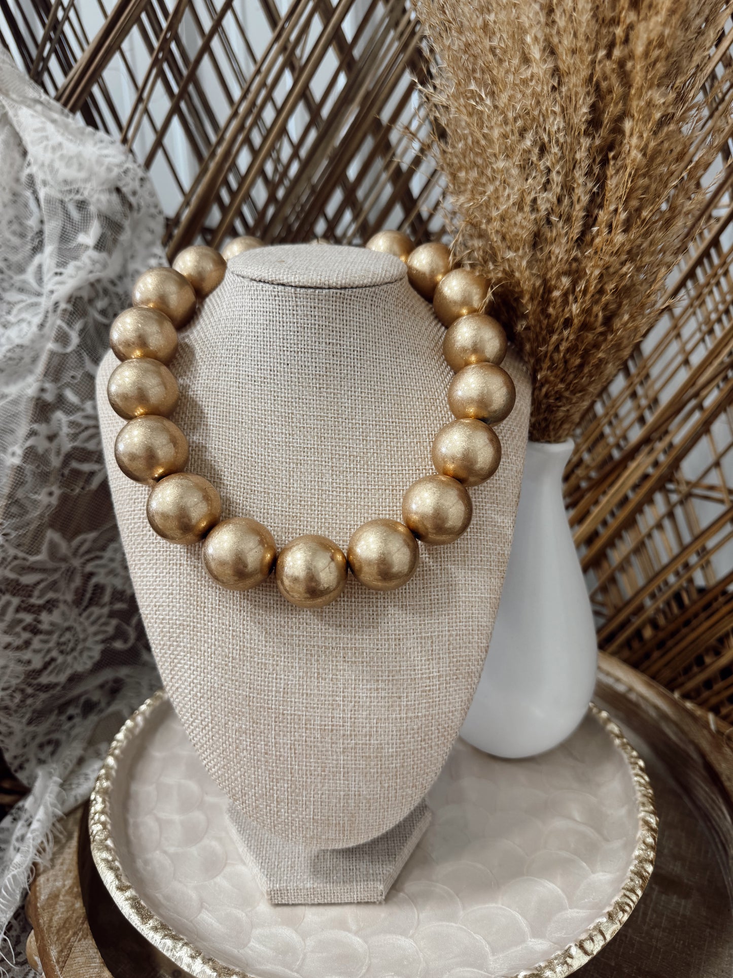 Brushed Gold Bead Necklace 25MM