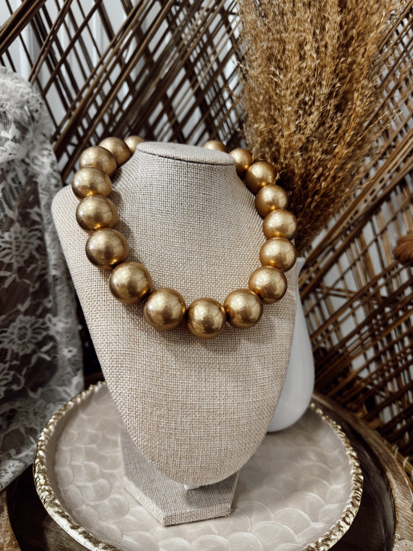 Brushed Gold Bead Necklace 25MM