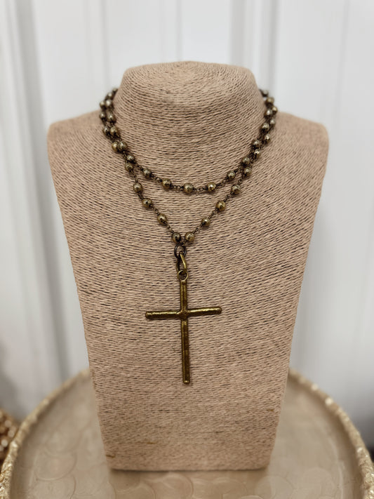 Bronze Cross Wrap Necklace