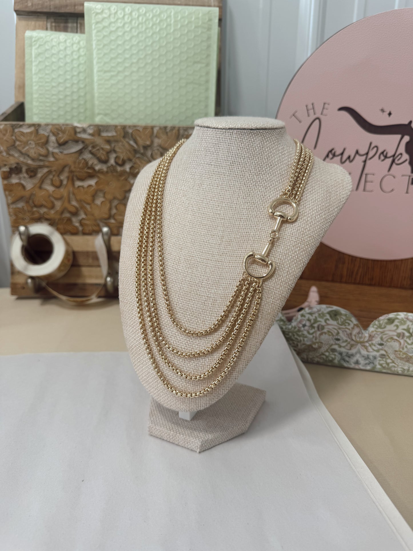 Gold Horse Bit Chain Necklace