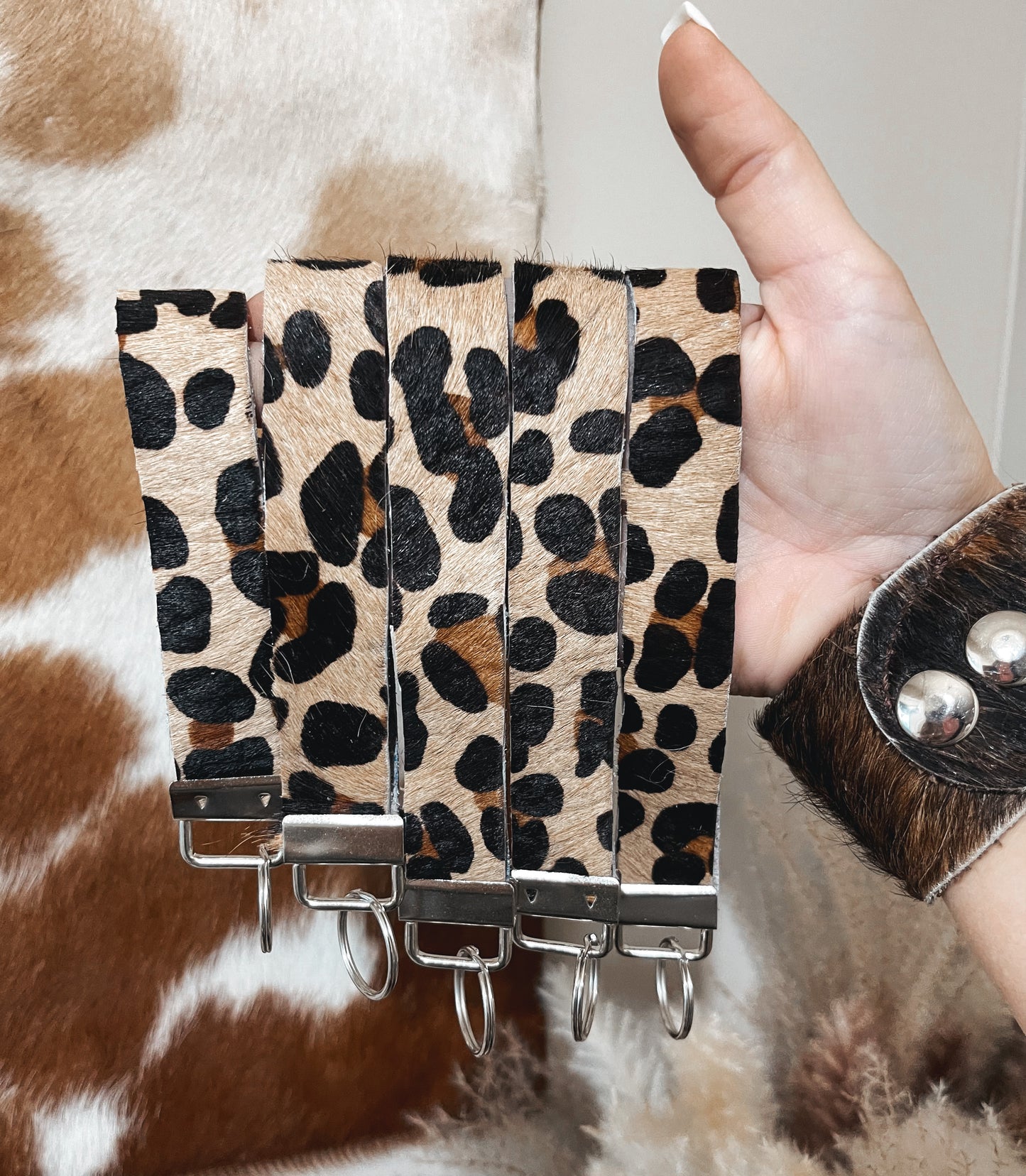 Genuine Cowhide Leopard Pattern Keychain